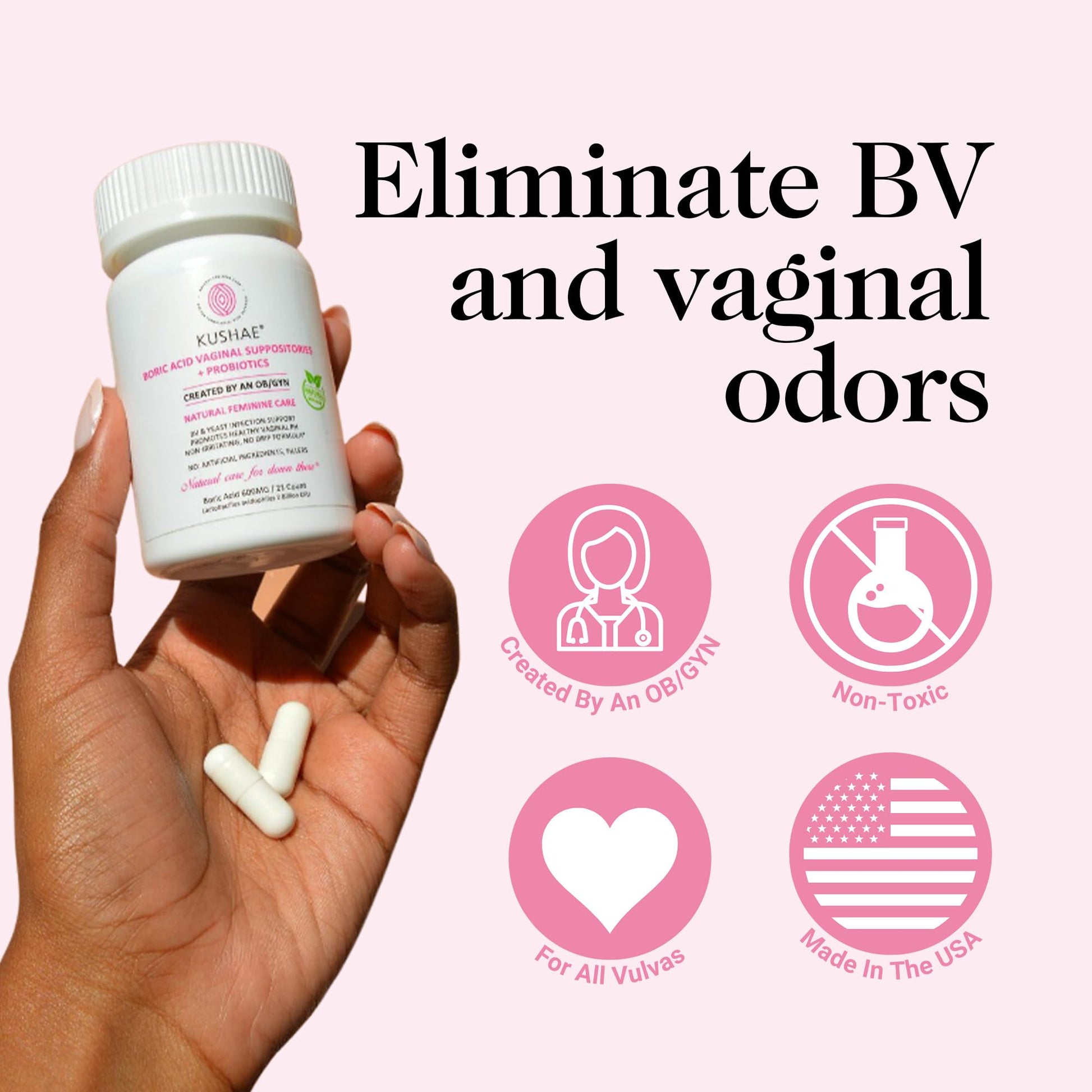 Kushae Boric Acid Suppositories with Applicator, All-Natural Boric Acid Suppositories for Women Kushae