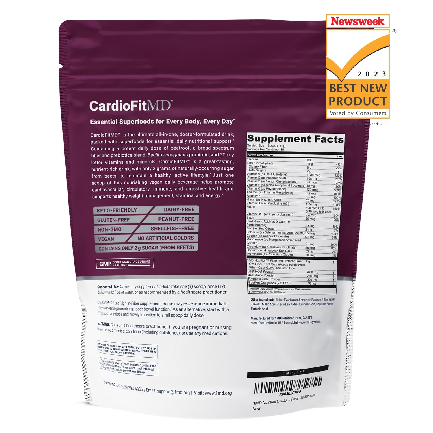 1MD Nutrition CardioFitMD - Vegan Beets Superfood Keto-Friendly Heart Health Powder 1MD Nutrition