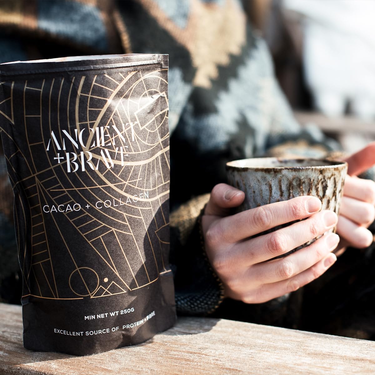 Ancient + Brave - Cacao + Collagen Powder 250g - Peruvian Raw Cacao Hot Chocolate with Grass Ancient + Brave