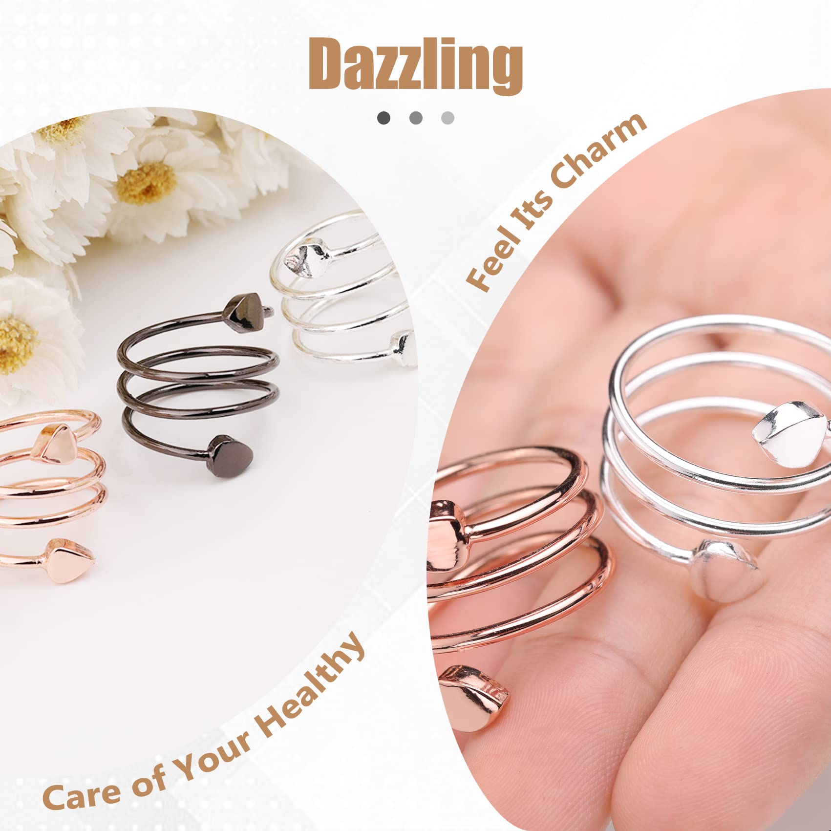 Jecanori Copper Rings for Women,Magnetic Ring Adjustable Love Heart Copper Rings Jecanori