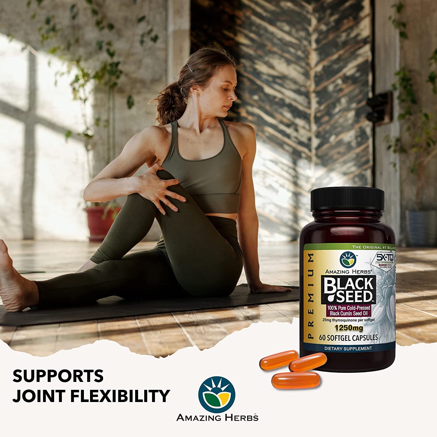 Amazing Herbs Premium Black Seed Oil Capsules - High Potency, Cold Pressed Nigella Amazing Herbs