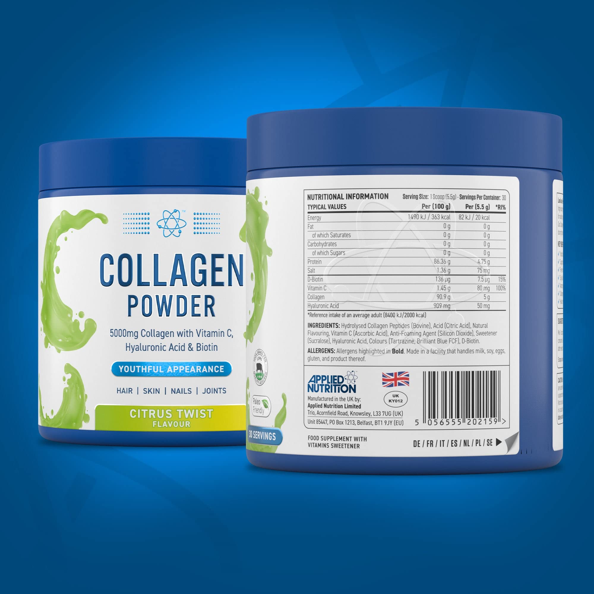 Applied Nutrition Collagen Powder - Citrus Twist Flavour - 5000mg Hydrolysed Bovine Flavoured Applied Nutrition
