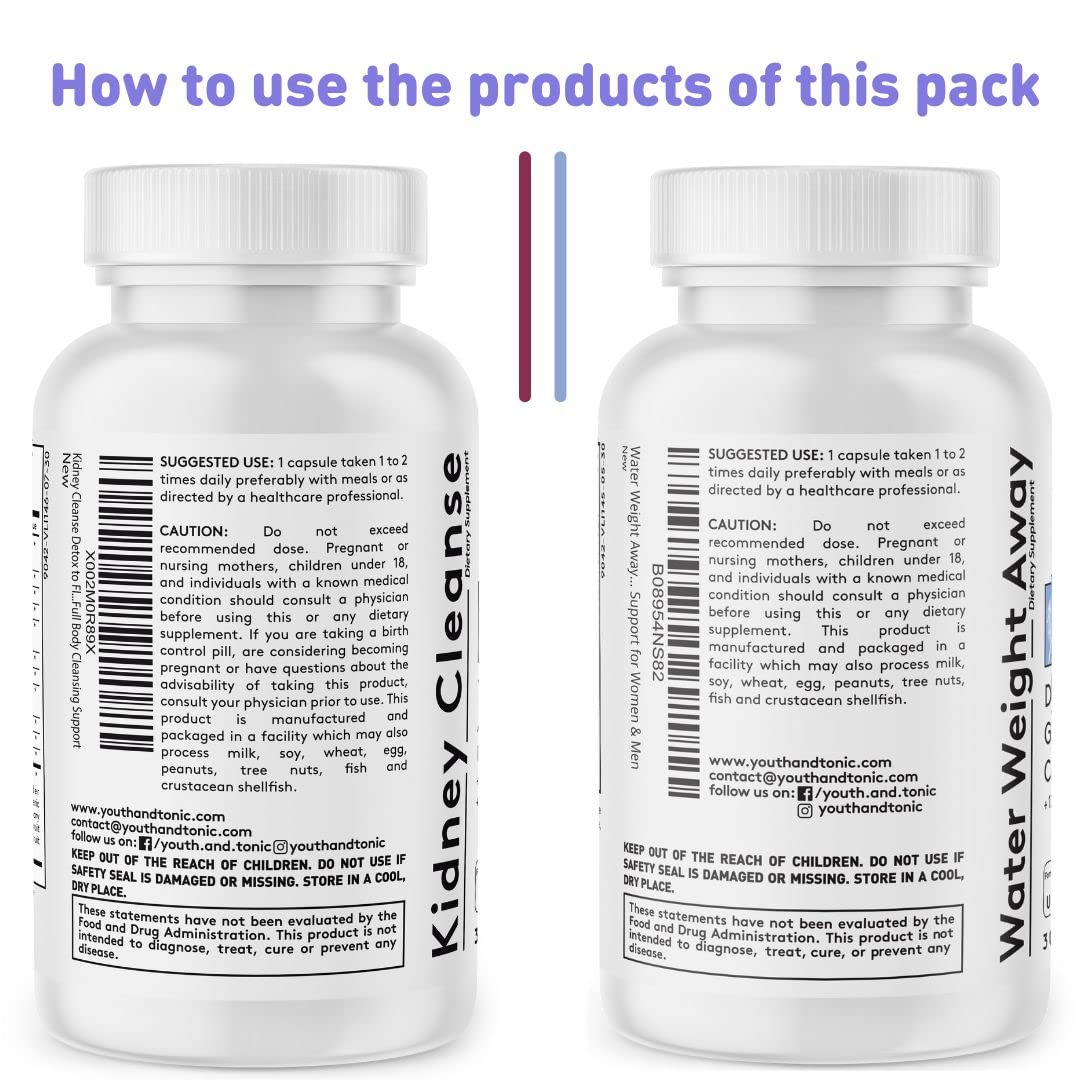 Youth & Tonic Daily Water Retention Pills for Kidney Cleanse Swelling and Excess Body Fluid Youth & Tonic
