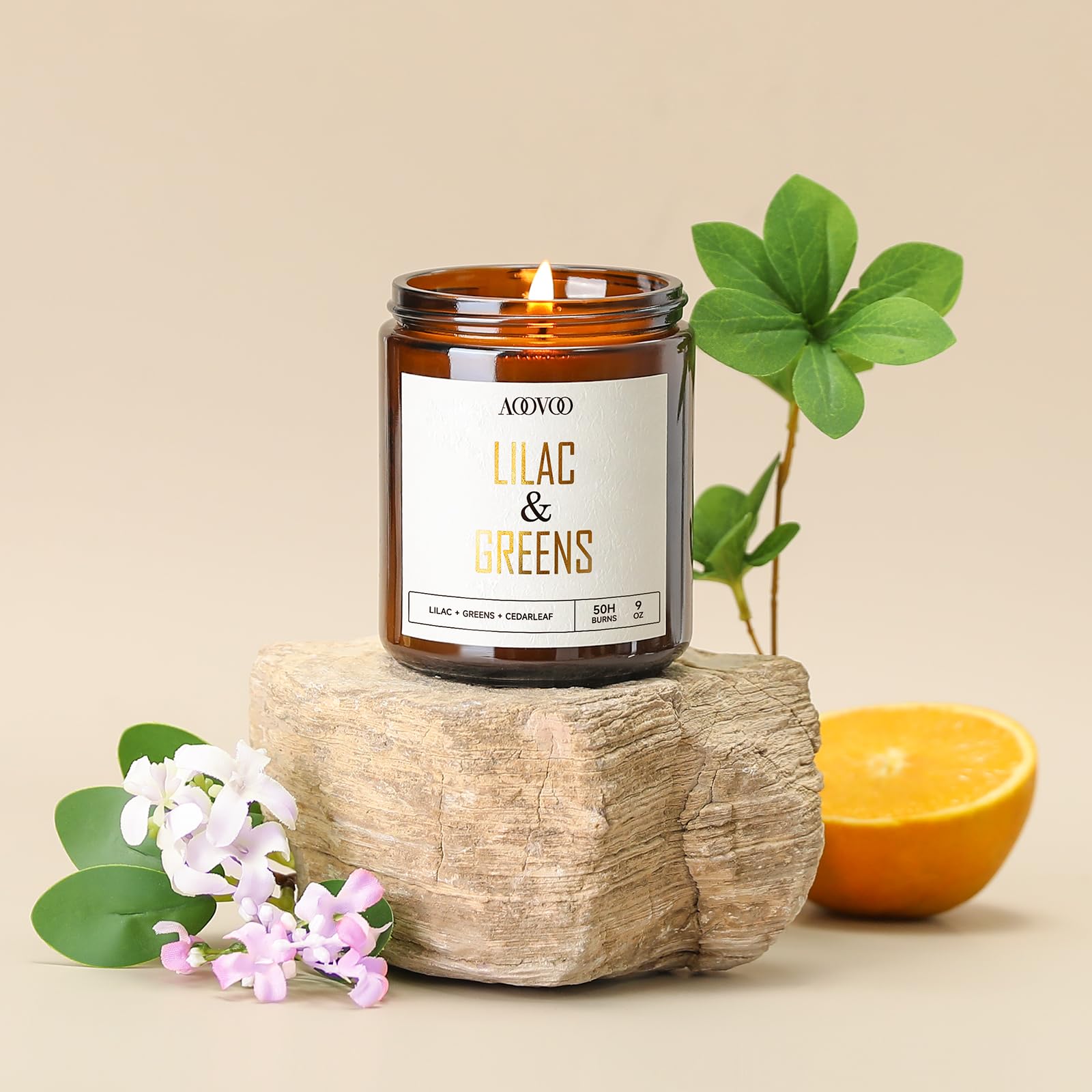 AOOVOO Lilac Candle, Candles Gifts for Women, Green Leaves Lilac Candle, Scented Candle AOOVOO
