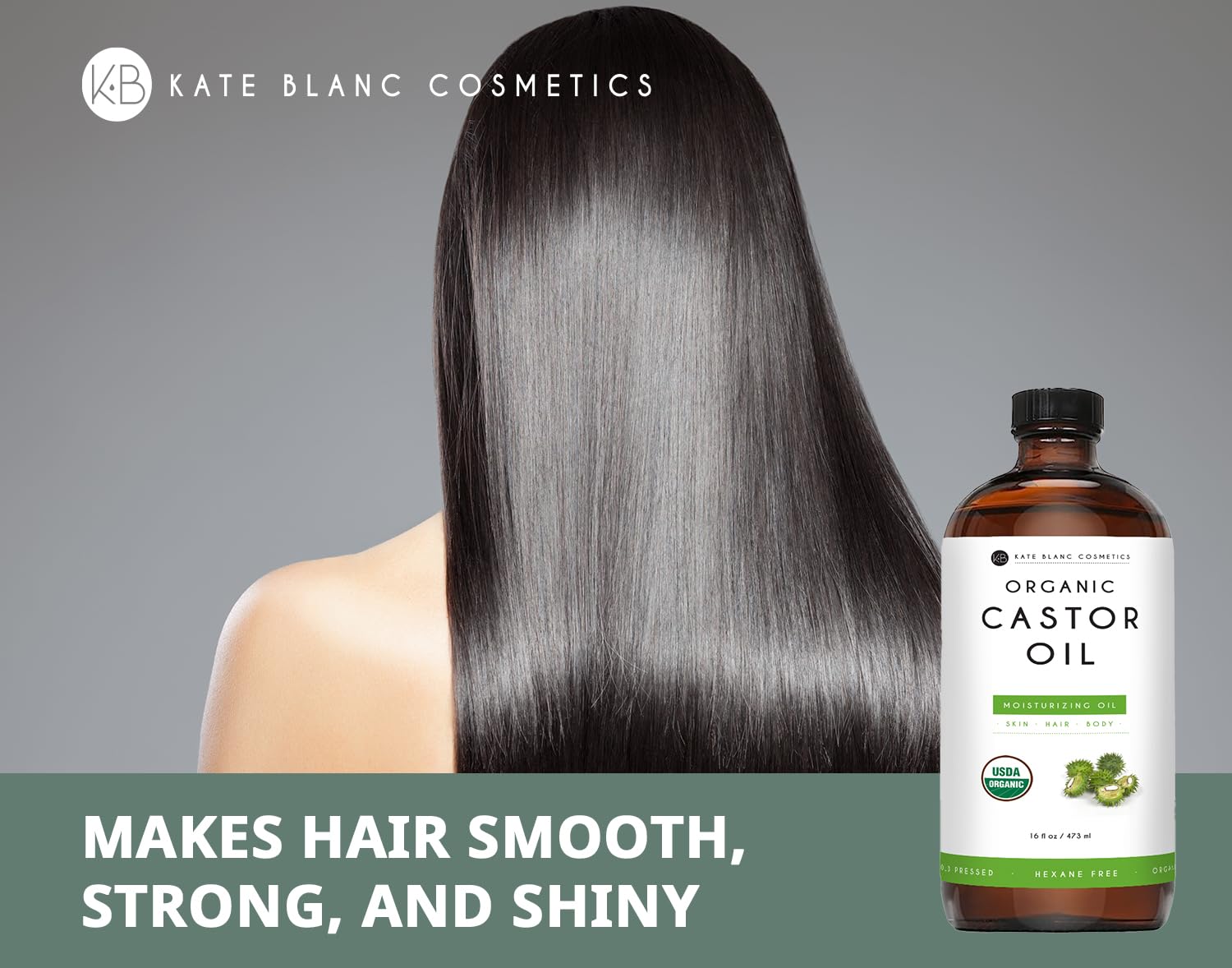 Kate Blanc Cosmetics Castor Oil Organic for Hair Growth & Body (16oz). 100% Pure Cold-Pressed Kate Blanc Cosmetics
