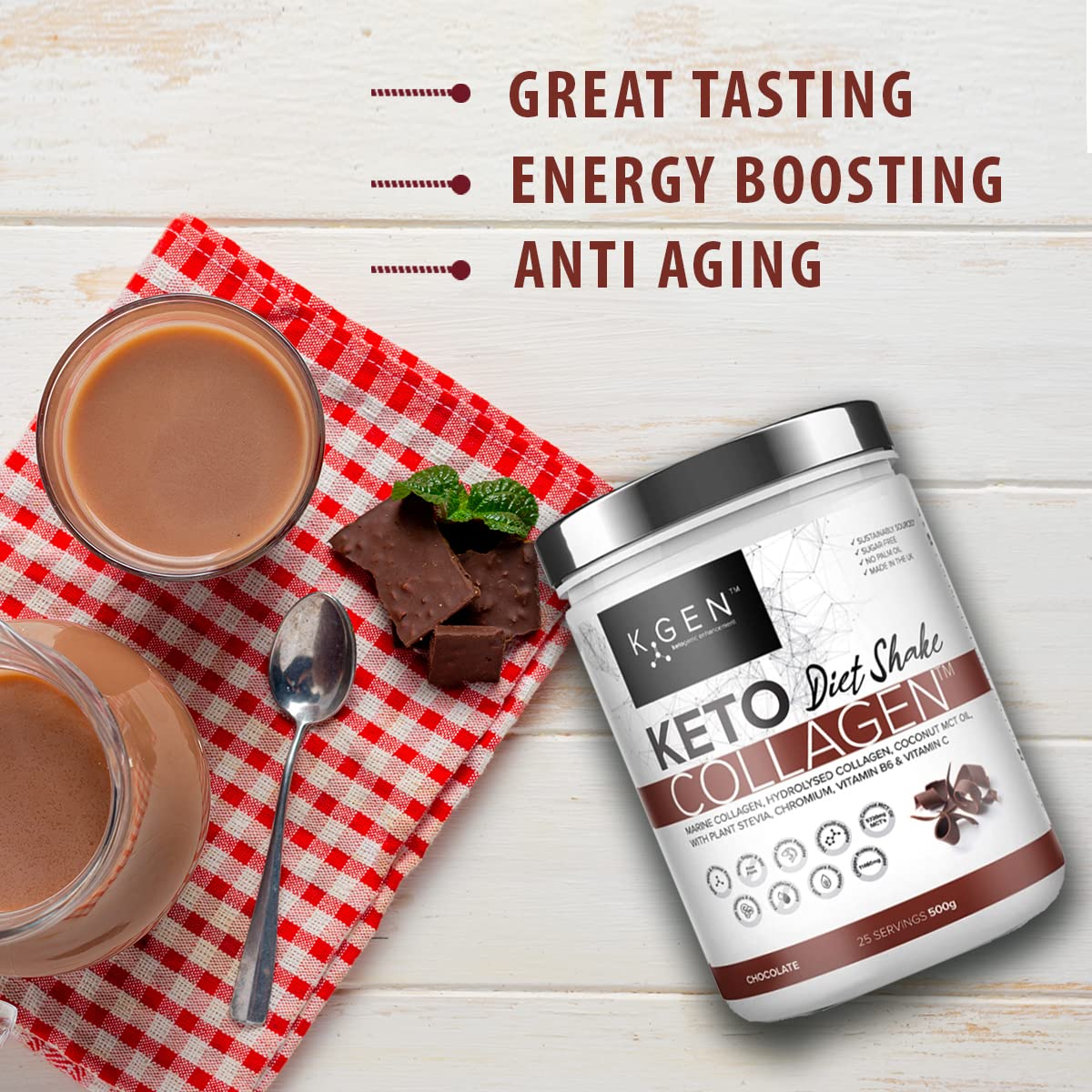 K-GEN Diet Shake Meal Replacement Keto Collagen Powder | Multi Collagen Protein with MCT Oil, Vitamin C K GEN ketogenic enhancement