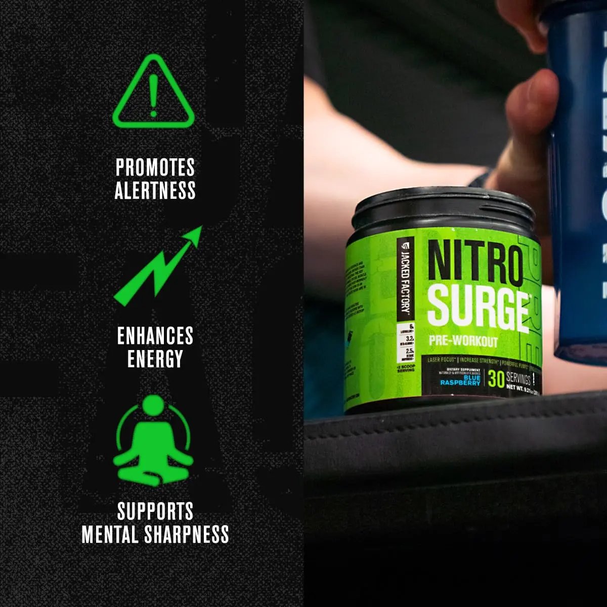 Jacked Factory Nitrosurge Pre-Workout & EAA Surge Essential Amino Acids Bundle - for Increased Focus, Strength, Energy, Powerful Pumps & Muscle Recovery - Cherry Limeade & Peach Mango Flavor