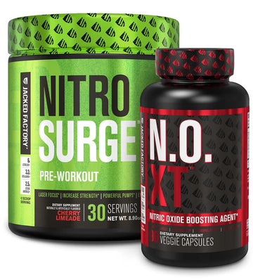 Jacked Factory Pre Workout Stack - N.O XT Nitric Oxide Booster & NITROSURGE High