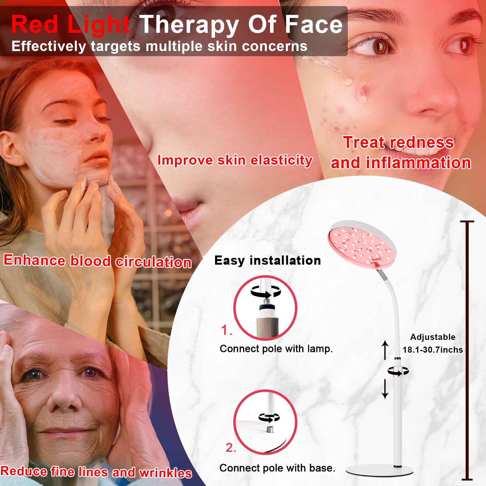 Akarishin Red Light Therapy Lamp for Face- Facial and Body Treatment with Adjustable Height Stand Akarishin