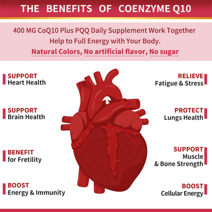 CoQ10-400mg-Softgels with PQQ, BioPerine & Omega-3, Coenzyme Q10(Ubiquinone)