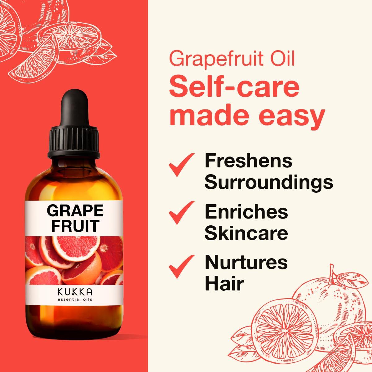Kukka Grapefruit Essential Oil for Diffuser - 100% Natural Grapefruit Essential Oil for Skin KUKKA essential oils