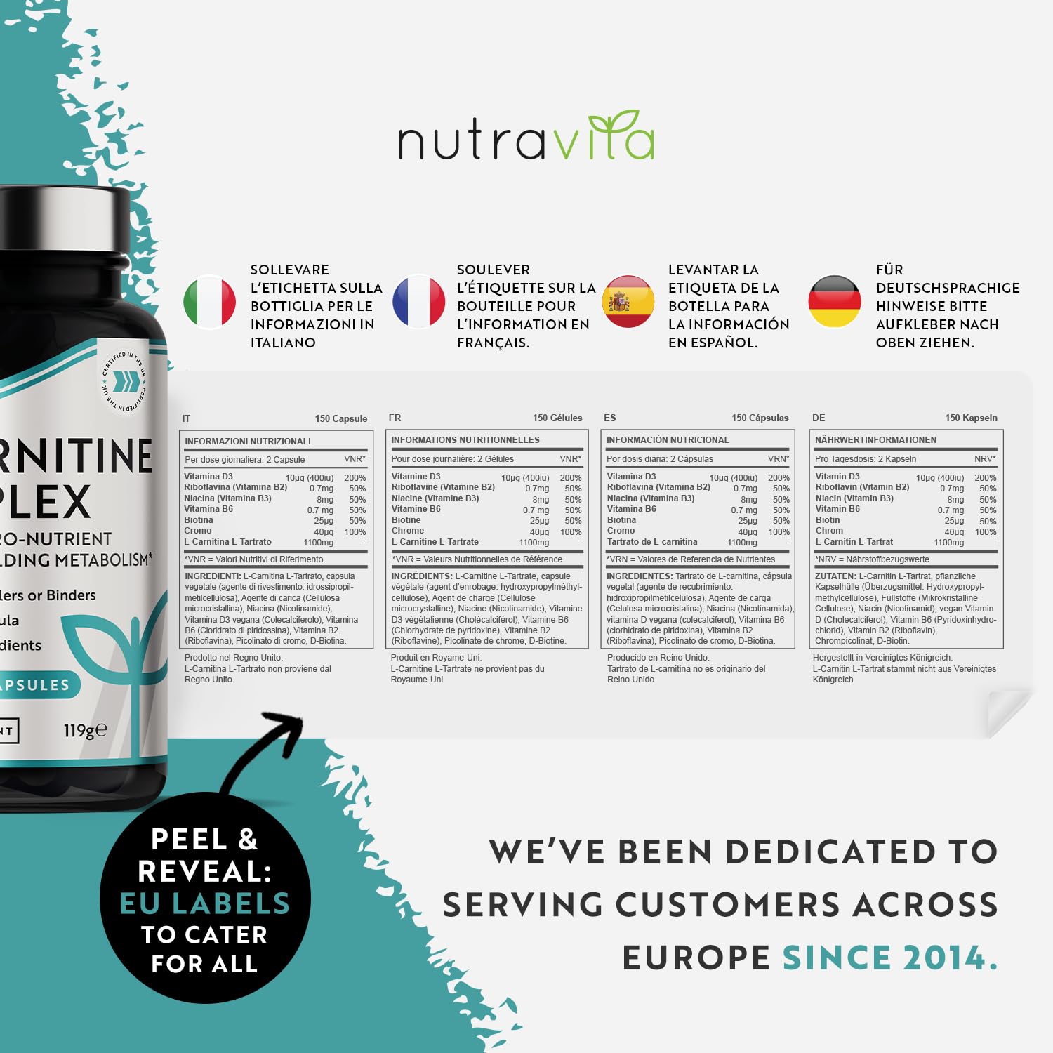 L-Carnitine Complex - High Strength Capsules with Added Riboflavin, Biotin, Chromium Nutravita