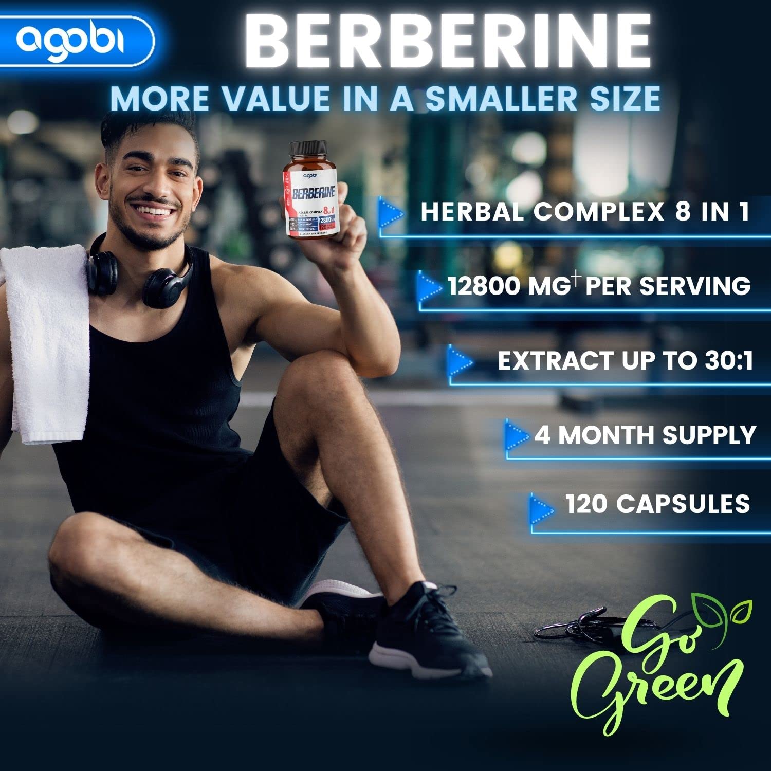 120 Capsules - Berberine Supplement 12800mg with Ceylon, Milk Thistle, Turmeric agobi