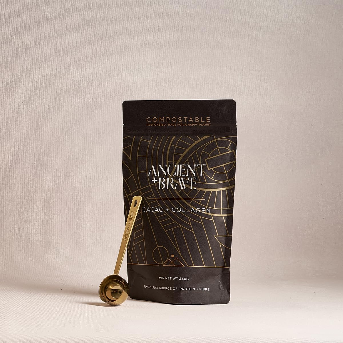 Ancient + Brave - Cacao + Collagen Powder 250g - Peruvian Raw Cacao Hot Chocolate with Grass Ancient + Brave