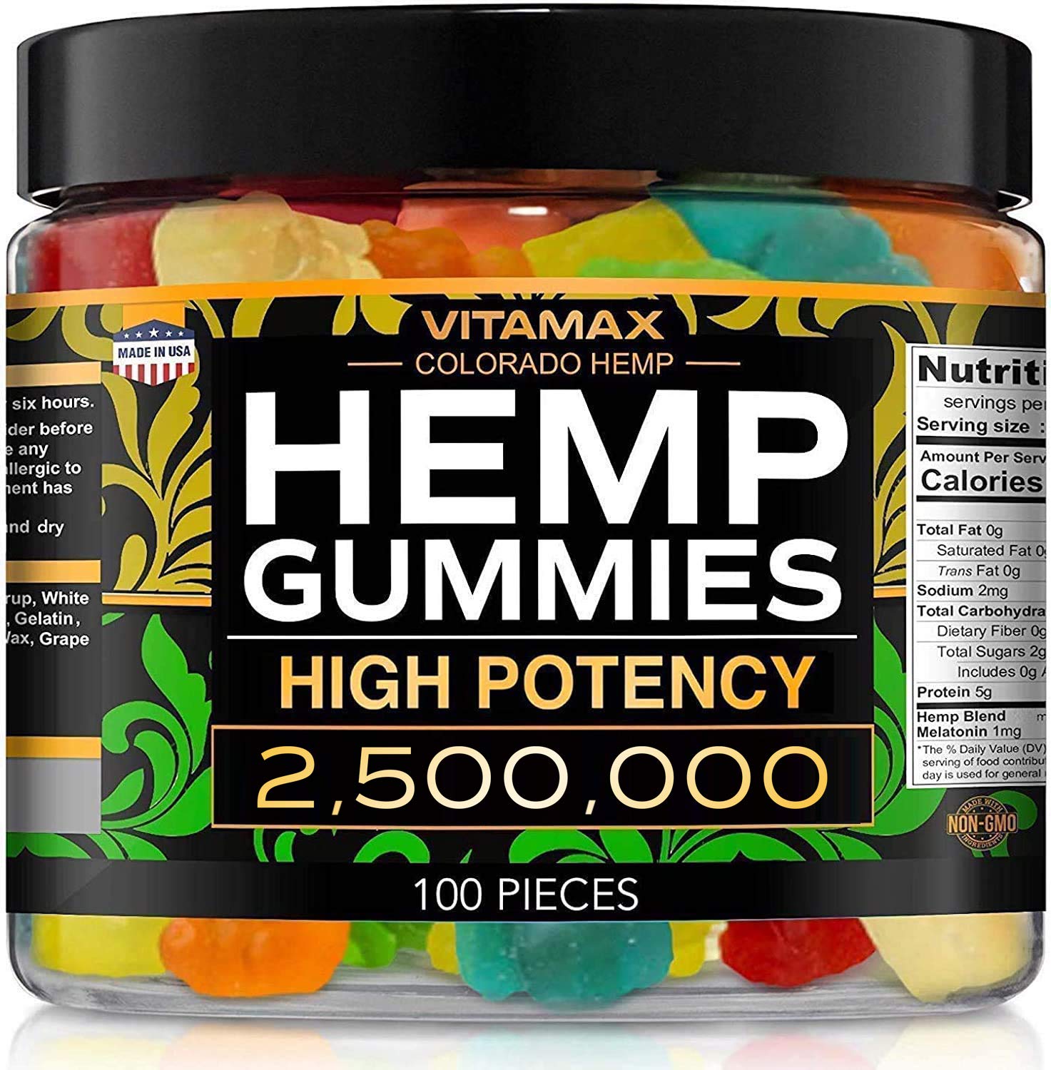 Vitamax Hemp Gummies - Great for Peace & Relaxation - 2,500,000 - Natural Fruit Flavors 