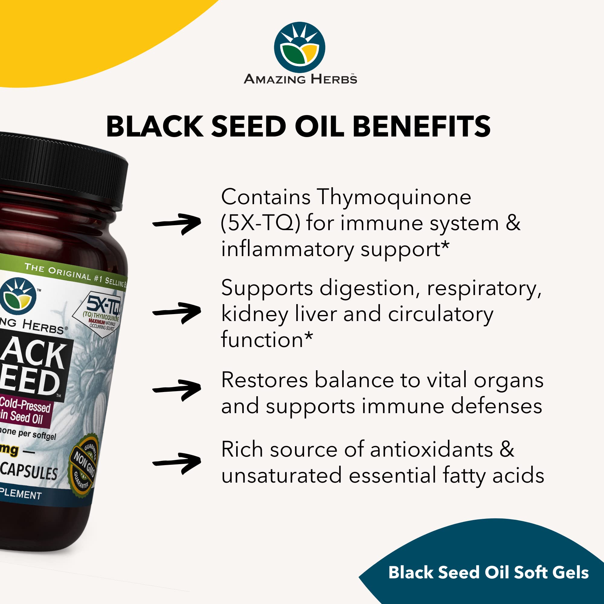 Amazing Herbs Premium Black Seed Oil Capsules - Cold Pressed Nigella Sativa Aids Amazing Herbs