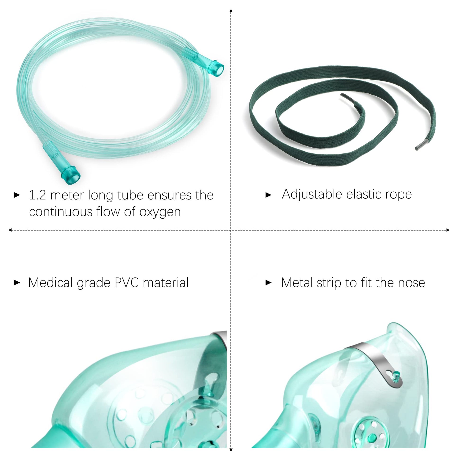 ANSNF 2 Pack Oxygen Mask for Face Adult with 6.6' Tube & Adjustable Elastic Strap - Size M+L ANSNF