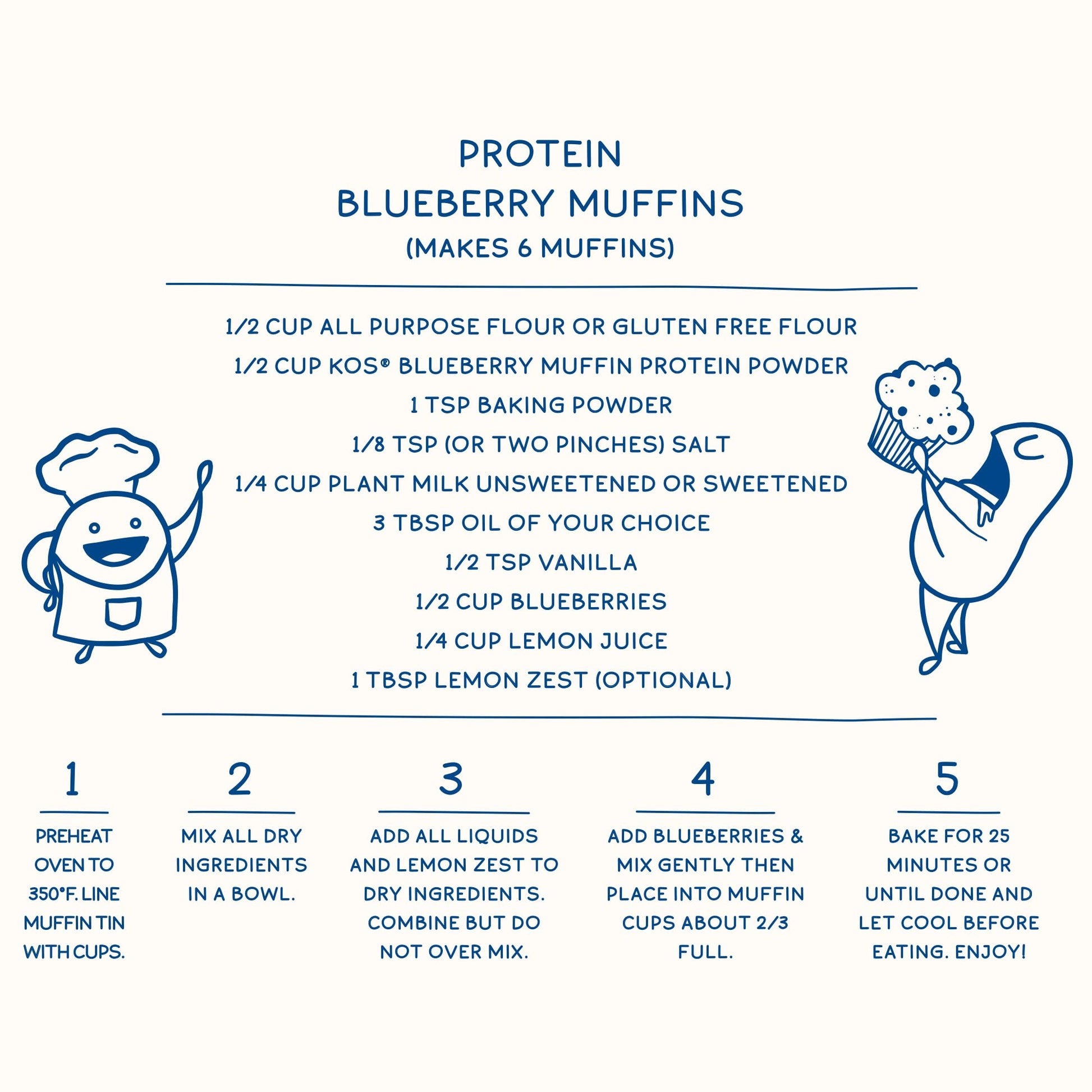 KOS Plant Based Protein Powder, Blueberry Muffin - Organic Pea Protein Superfood KOS