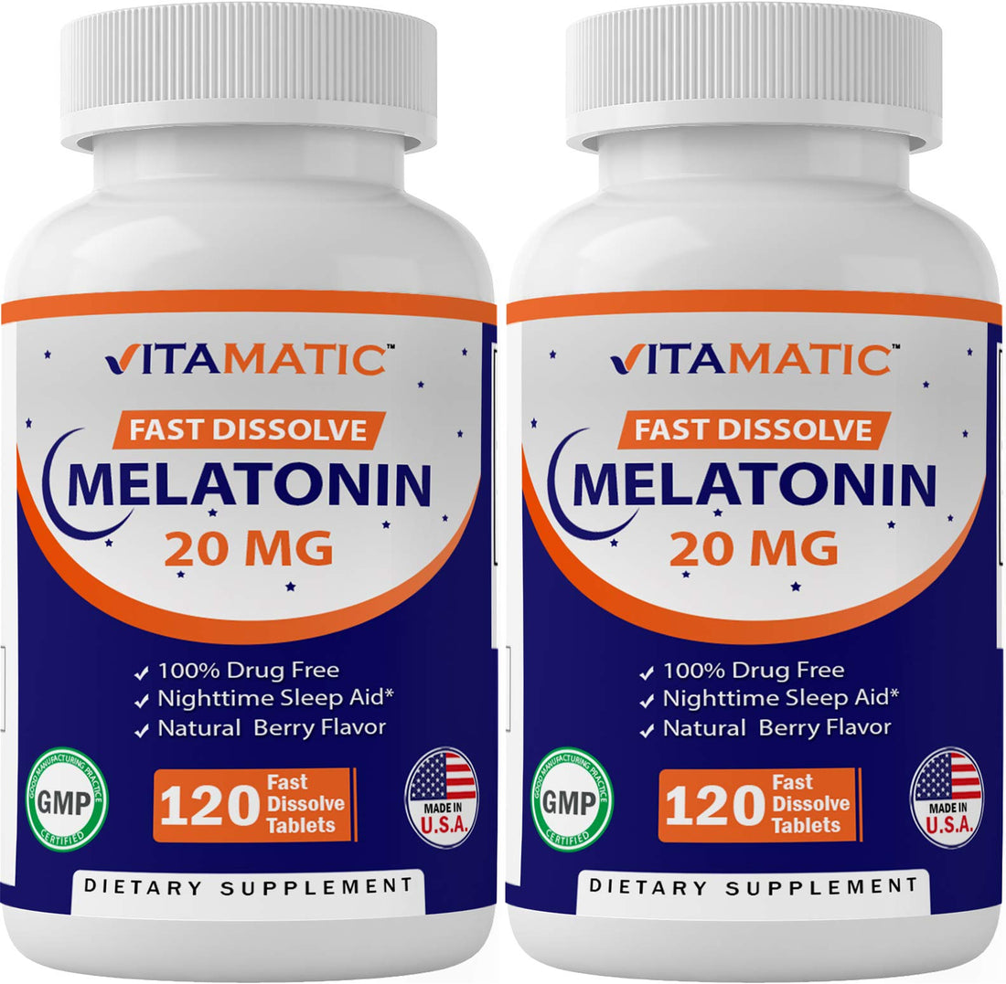 Vitamatic 2 Pack Melatonin 20mg Fast Dissolve 120 Tablets - Natural Berry Vitamatic