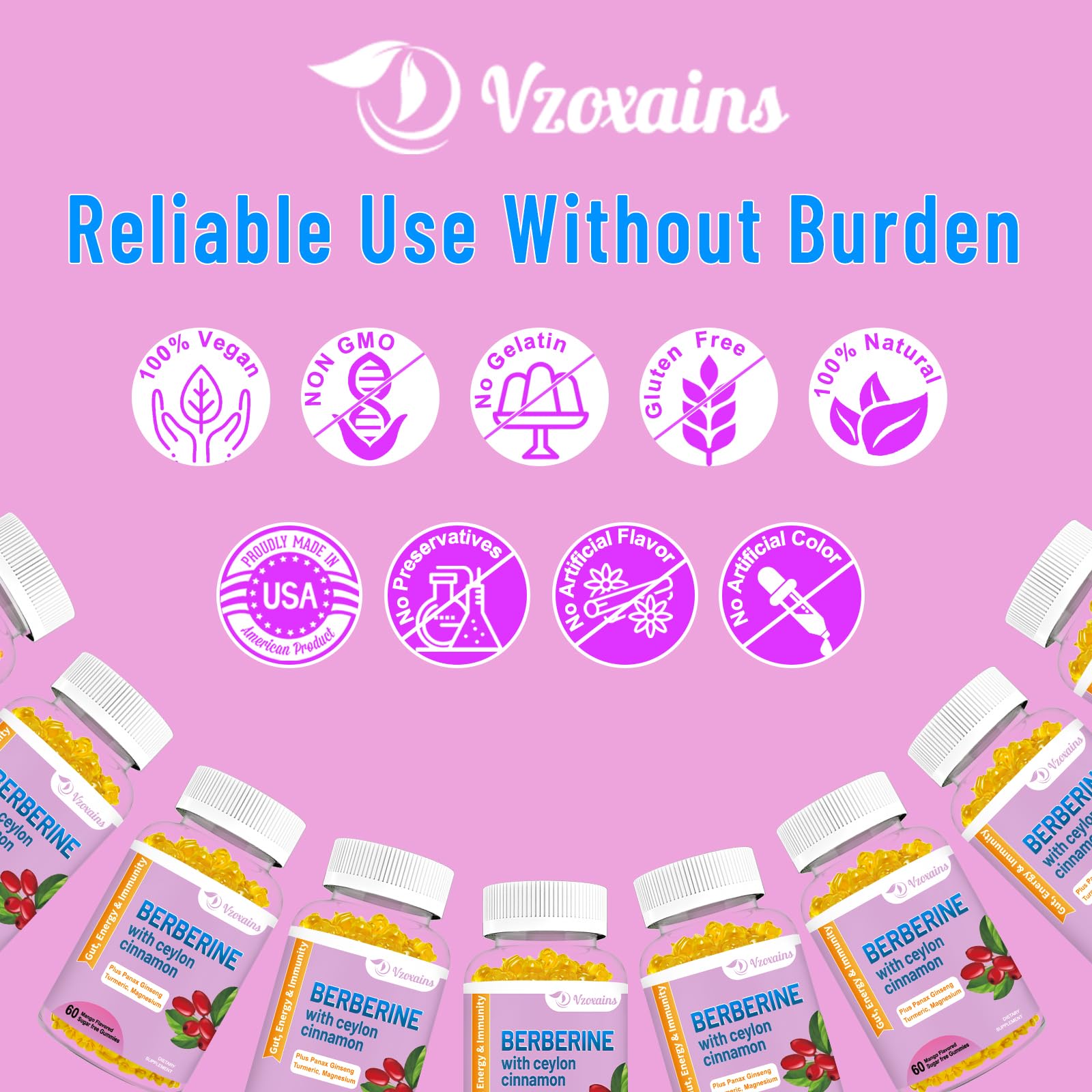2 Pack Berberine with Ceylon Cinnamon Gummies, 2000mg High Potency Berberine HCI VZOXAINS