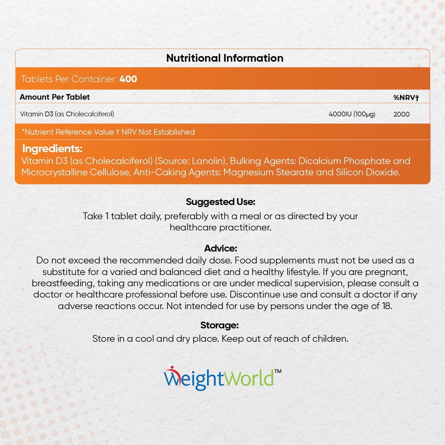 Vitamin D3 4000 IU – 400 High Strength Vitamin D Tablets (1+ Year Supply) – Vegetarian WeightWorld