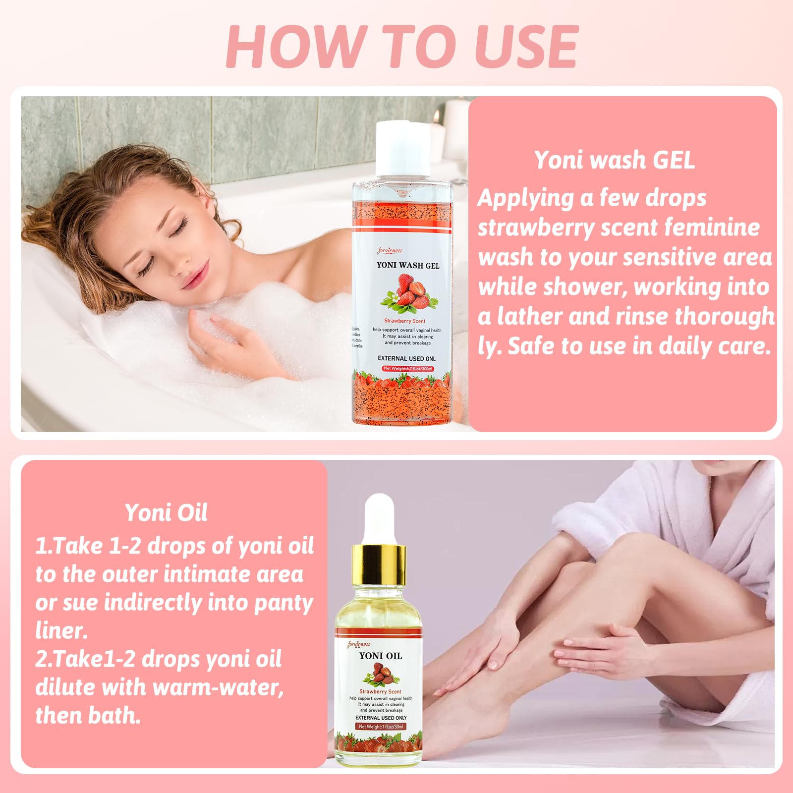 Yoni Wash Yoni Oil Yoni Bar Soap for Women PH Balance, Strawberry Body Oil, Feminine Wash forvirness