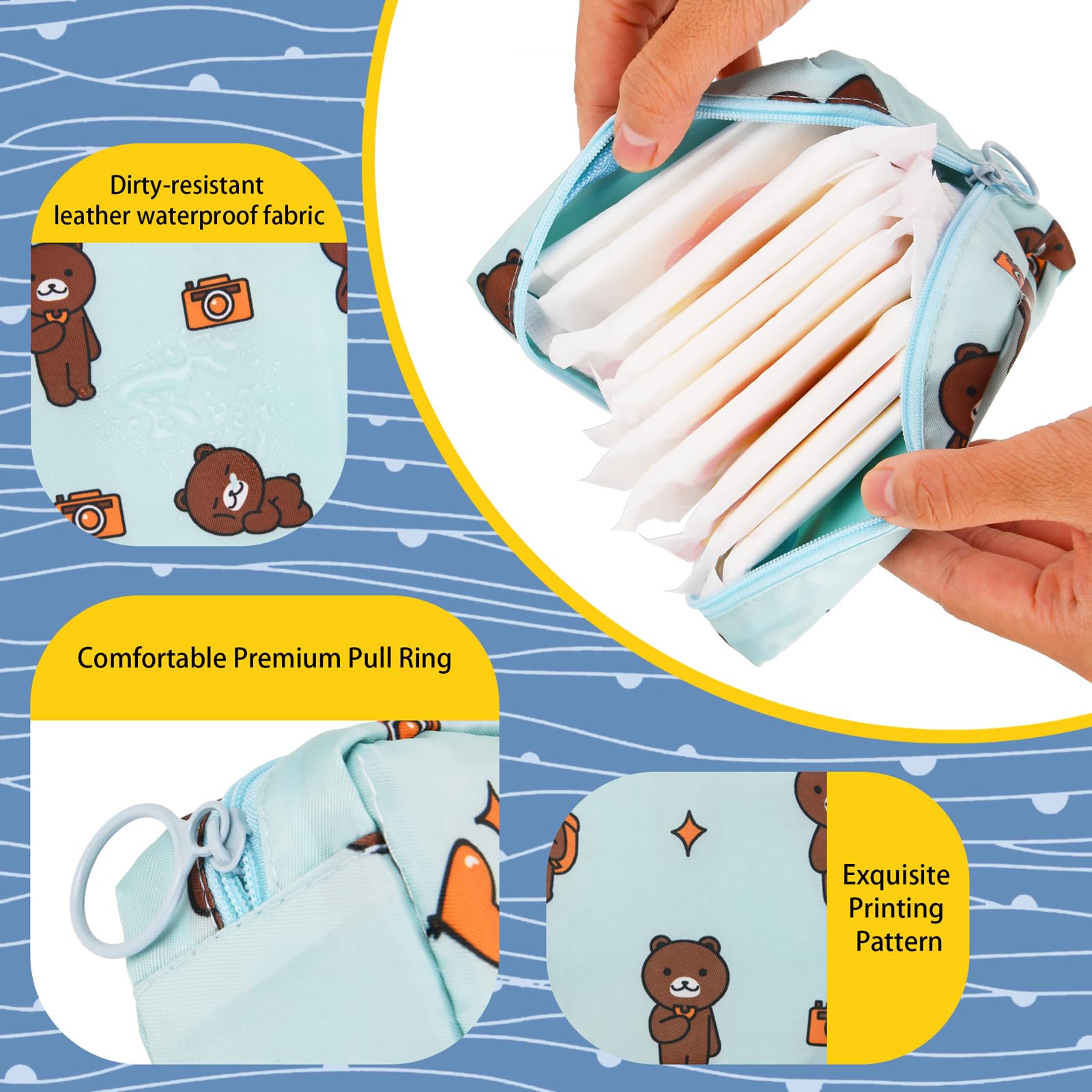 4Pcs Period Bag, Sanitary Pad Storage Bag Samll Period Pouch for Purse Cute Menstrual Period Bag Aster