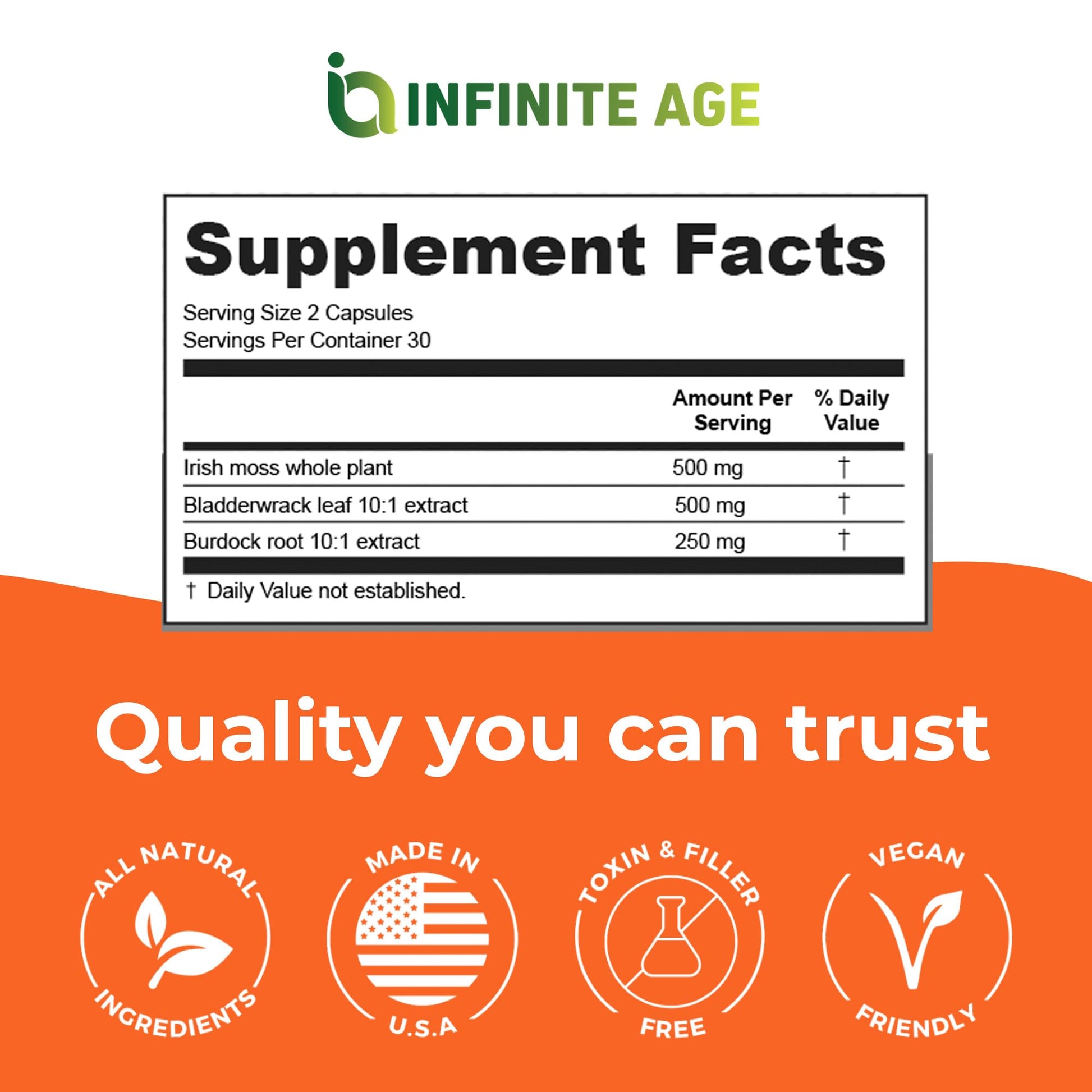 INFINITE AGE: 3 Pack, 1250mg Sea Moss Advanced Superfood, High-Potency, Vegan INFINITE AGE