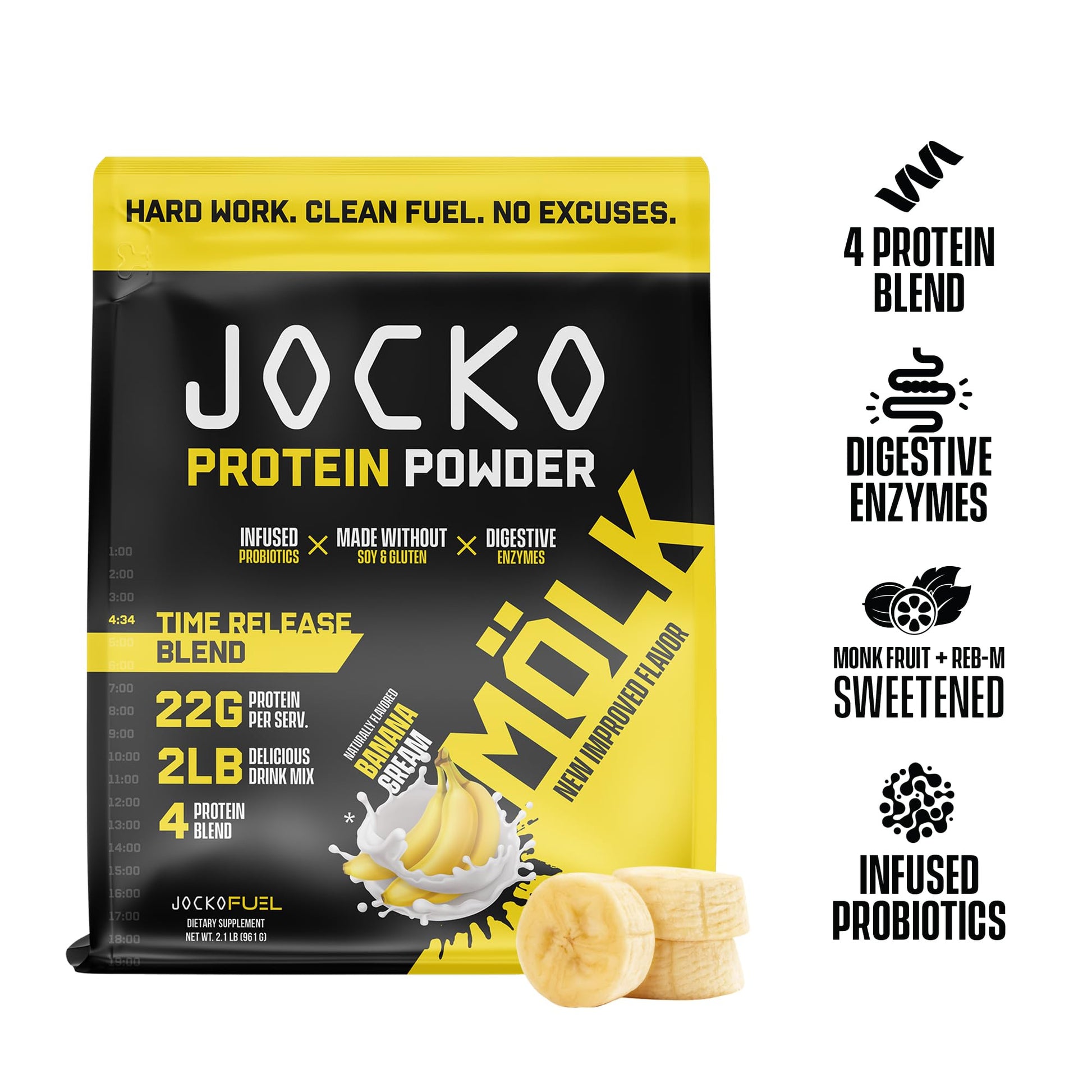 Jocko Mölk Whey Protein Powder (Banana Cream) - Keto, Probiotics, Grass Fed, Digestive Jocko Fuel