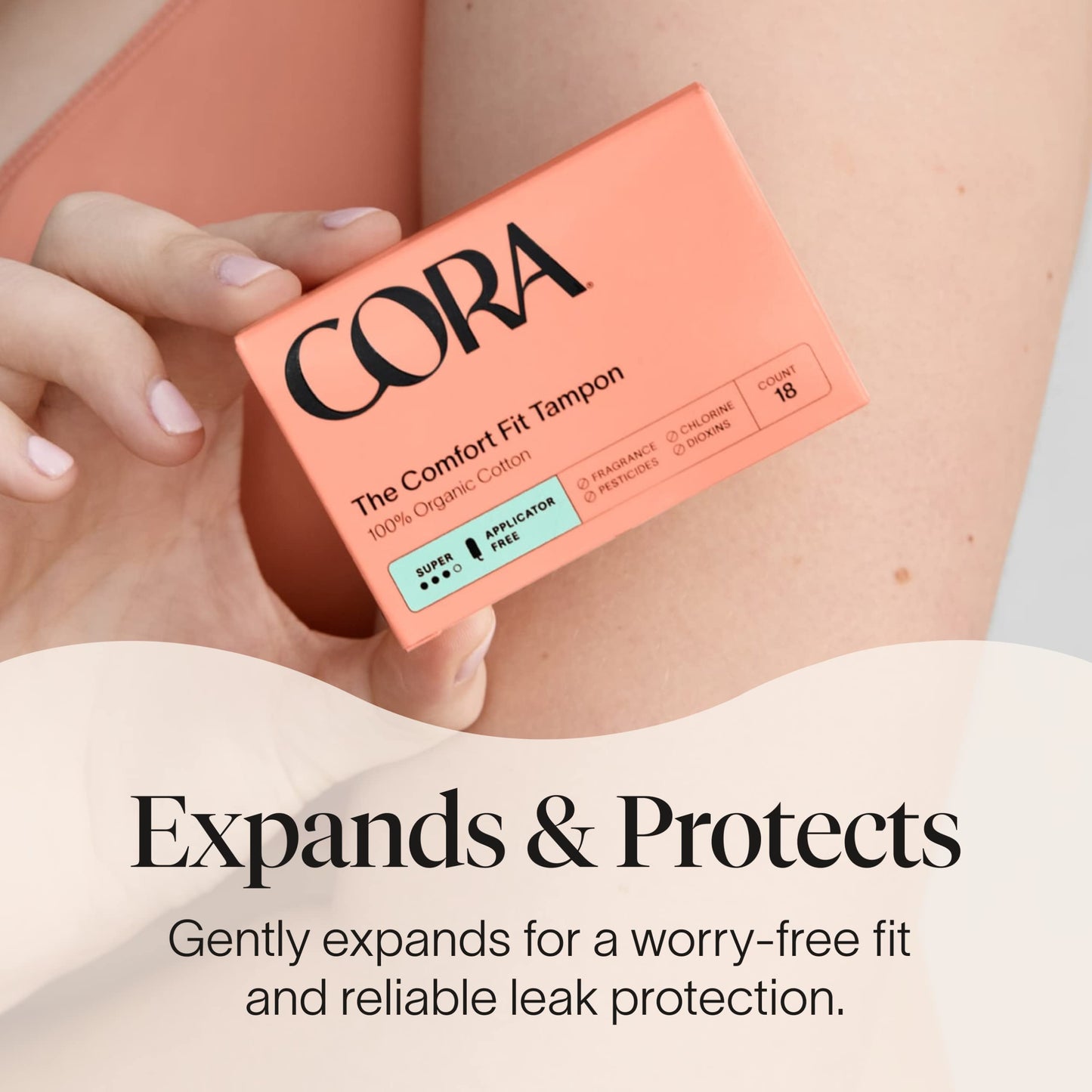 Cora 100% Organic Cotton Non-Applicator Tampons | Ultra-Absorbent, Unscented, Natural, Non-Toxic