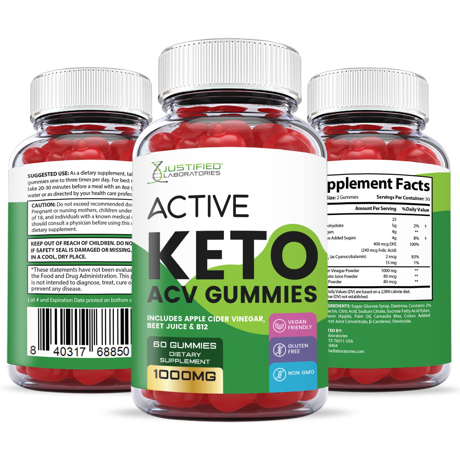 Justified Laboratories Active Keto ACV Gummies 1000MG with Pomegranate Juice Beet Justified Laboratories