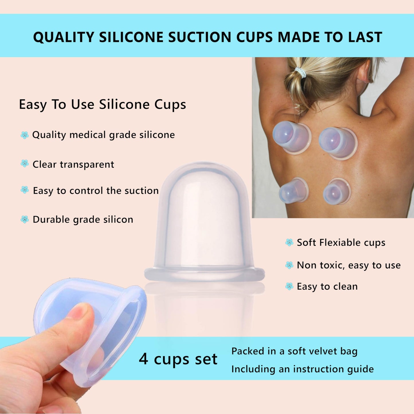 Cupping Kit for Massage Therapy - by DoSensePro, Cupping Set of 6 Professional Silicone Cups