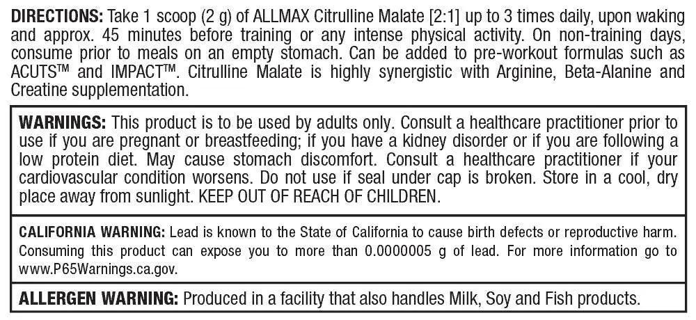 ALLMAX Essentials CITRULLINE MALATE 2:1 - 300 g Powder - Improves Endurance ALLMAX Nutrition