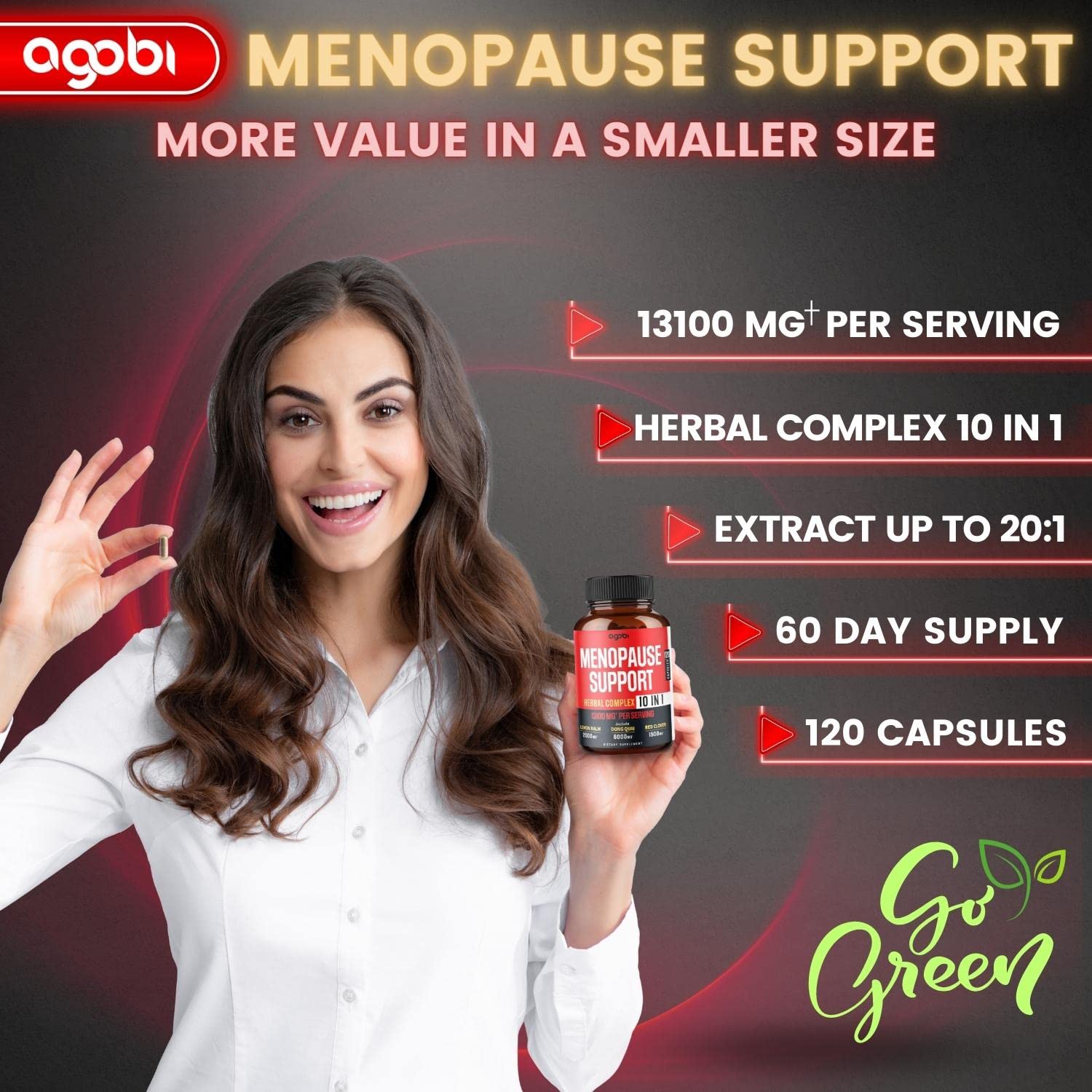 agobi Menopause Support for Women Health 13100 Mg - 10in1 with Dong Quai, Lemon Balm agobi