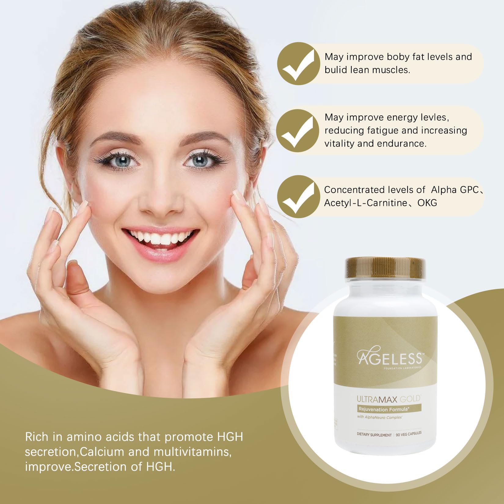 AGELESS™: UltraMAX Gold™ Capsules, HGH Anti-Aging Supplement for Women, Slows Ageless Foundation Laboratories