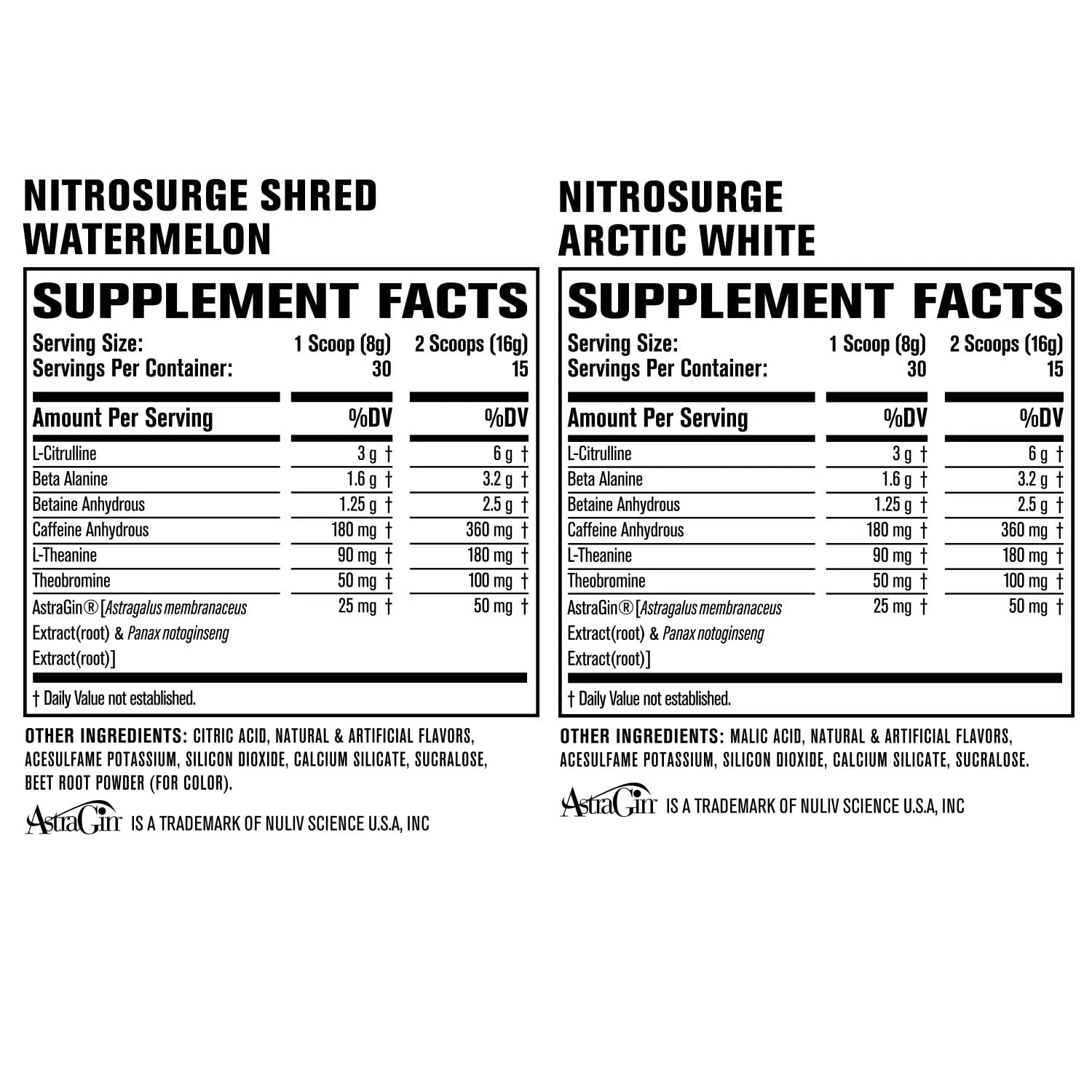 Jacked Factory Nitrosurge Pre-Workout in Arctic White & Watermelon Nitrosurge Shred Thermogenic Pre-Workout for Men & Women