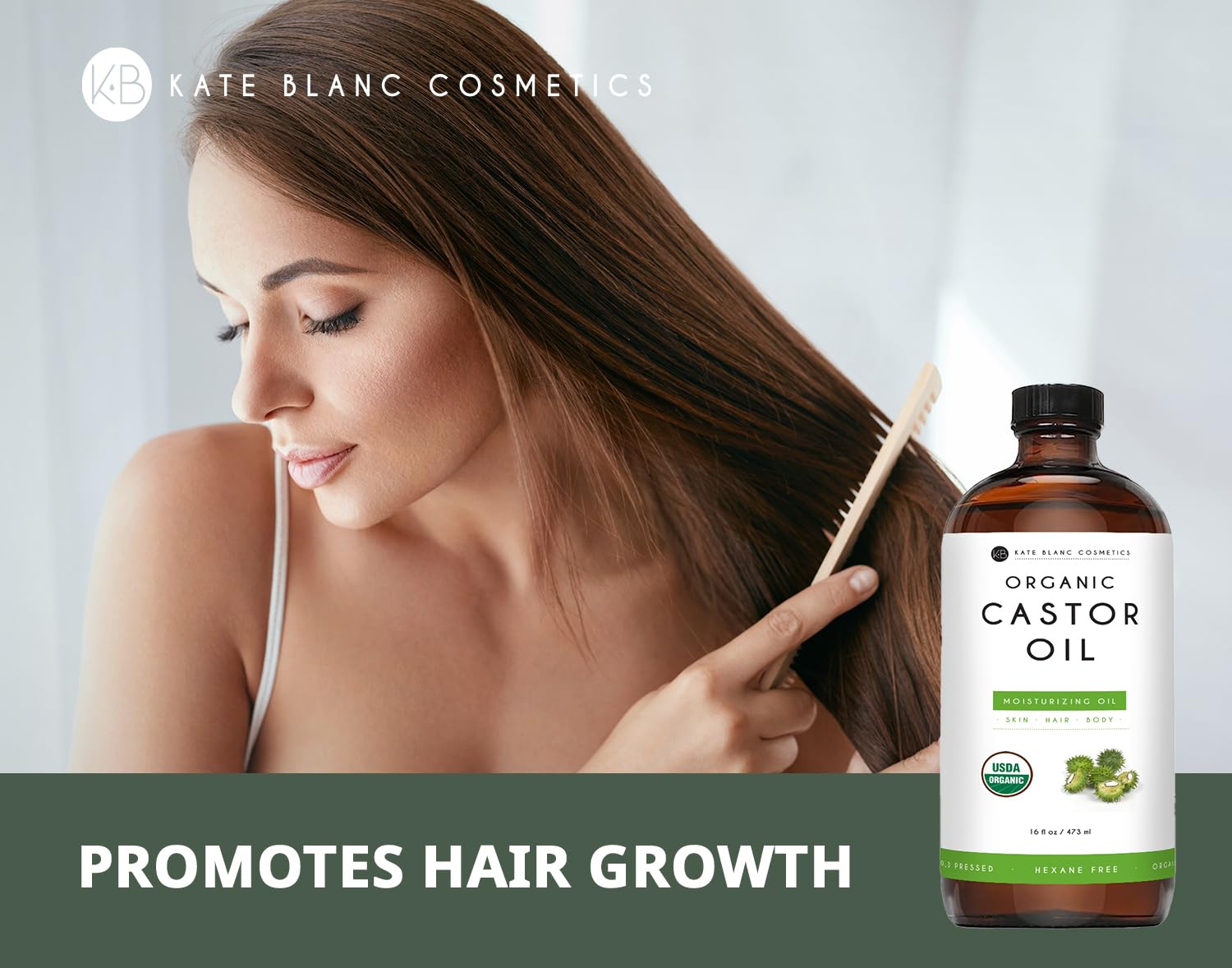Kate Blanc Cosmetics Castor Oil Organic for Hair Growth & Body (16oz). 100% Pure Cold-Pressed Kate Blanc Cosmetics