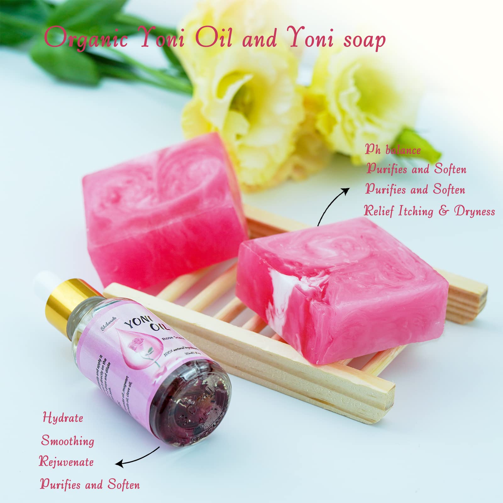 Yoni Soap Bars and Natural Yoni Oil Set, Yoni Oil Vaginal Wash for Women Feminine Wash Vaginial Shibarcle