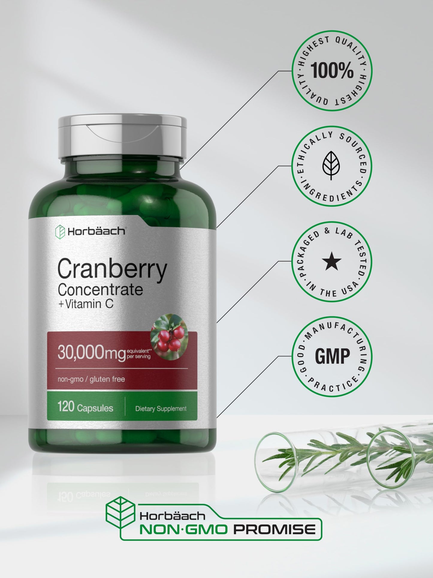 Cranberry Concentrate Extract Pills + Vitamin C | 30,000mg | 120 Capsules | Triple Strength Horbäach