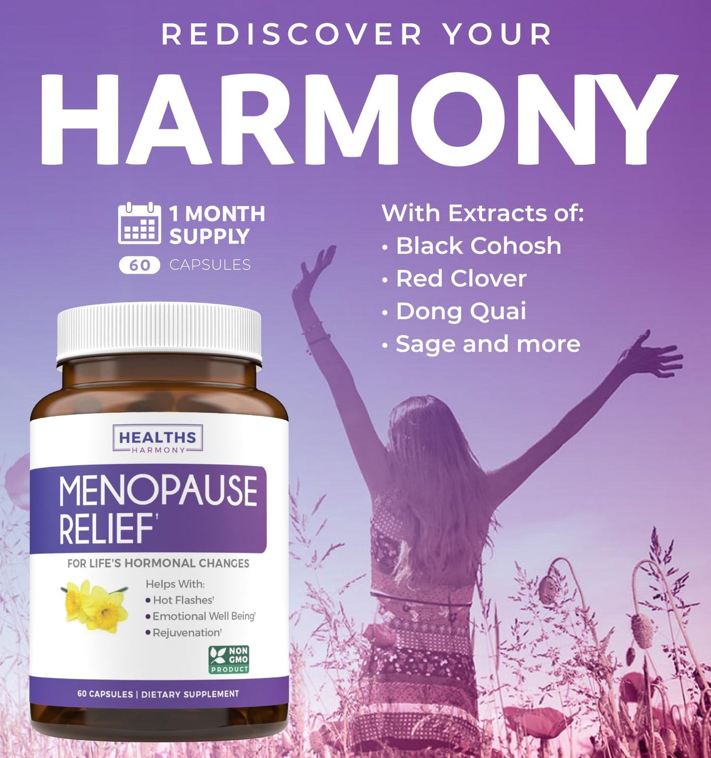 Complete Menopause Relief (Non-GMO) Multi-Symptom Relief From Hot Flashes, Night Sweats, Mood Swings