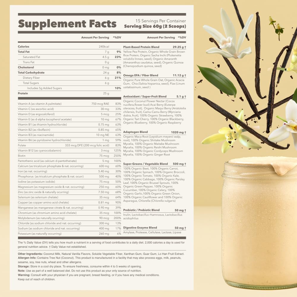 Ka’Chava All-In-One Nutrition Shake Blend, Vanilla, 85+ Superfoods, Nutrients & Plant Ka'Chava