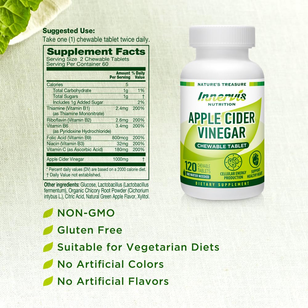 INNERVISNUTRITION Apple Cider Vinegar 120 Chewable Tablets Healthy Heart Immune INNERVISNUTRITION