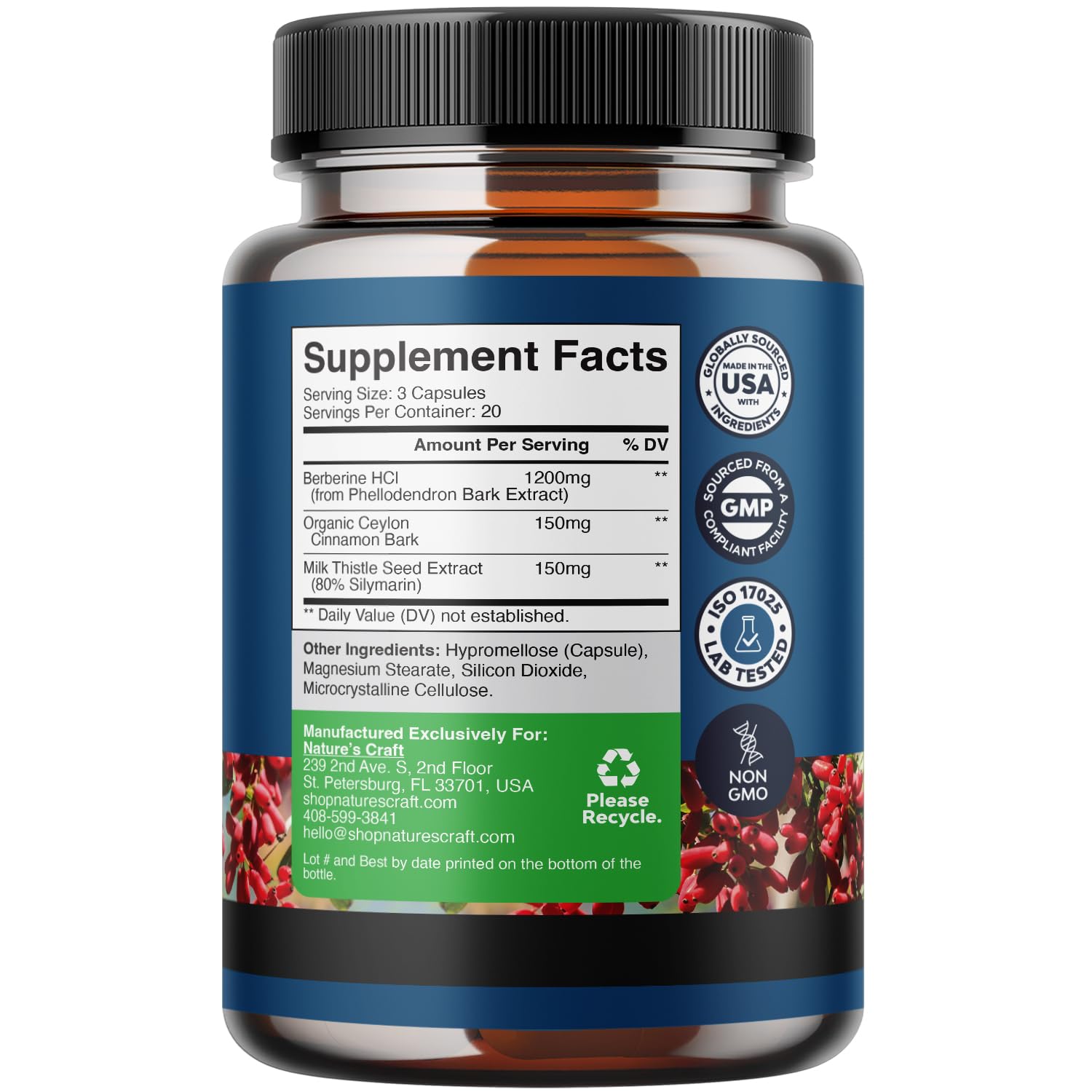 Balancing Berberine Plus 1200mg Per Serving Complex - Antioxidant Berberine with Ceylon Natures Craft
