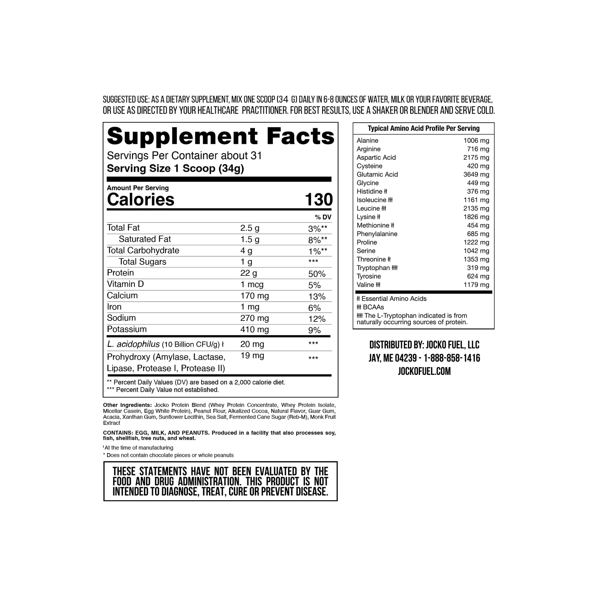 Jocko Mölk Chocolate Peanut Butter Whey Protein Powder - Keto, Probiotics, Grass Fed Jocko Fuel