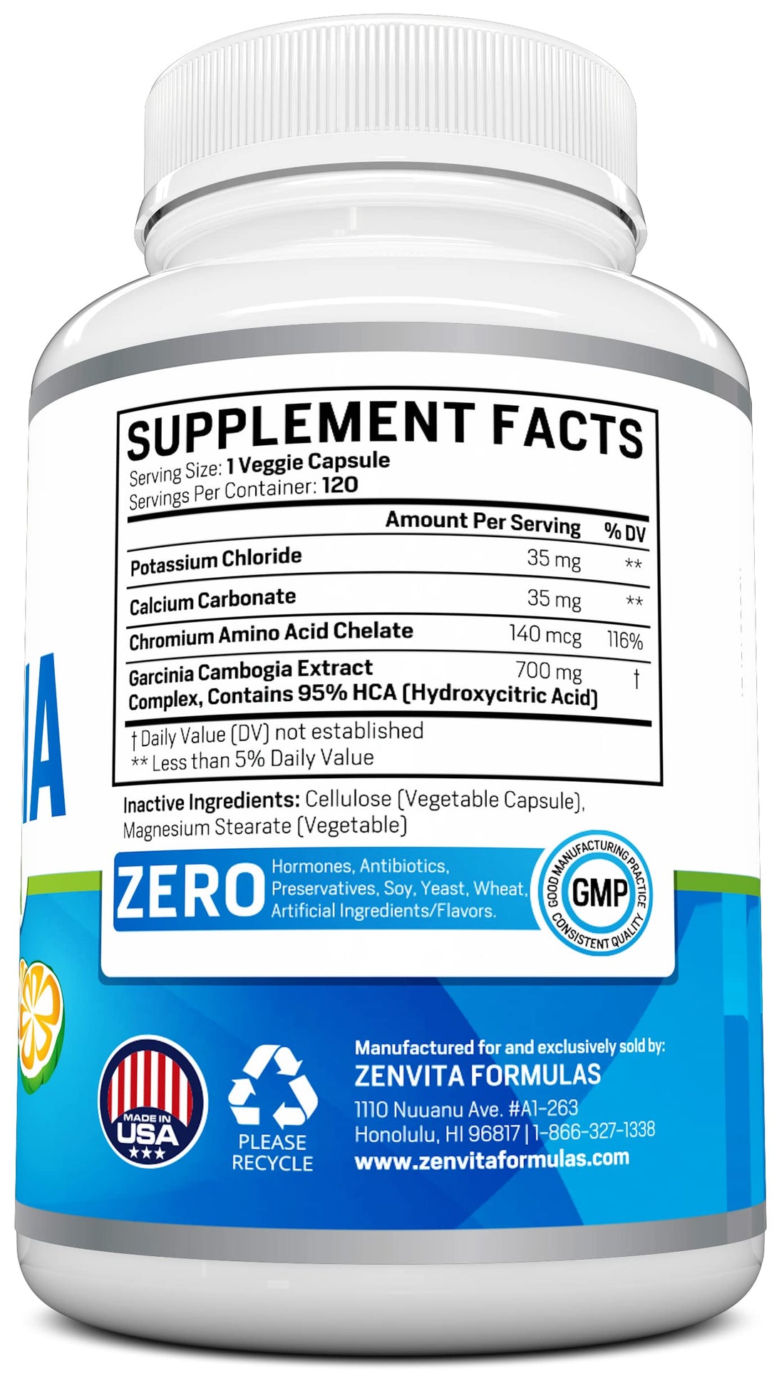 ZenVita Formulas 100% Pure Garcinia Cambogia Extract with 95% HCA - 120 Capsules