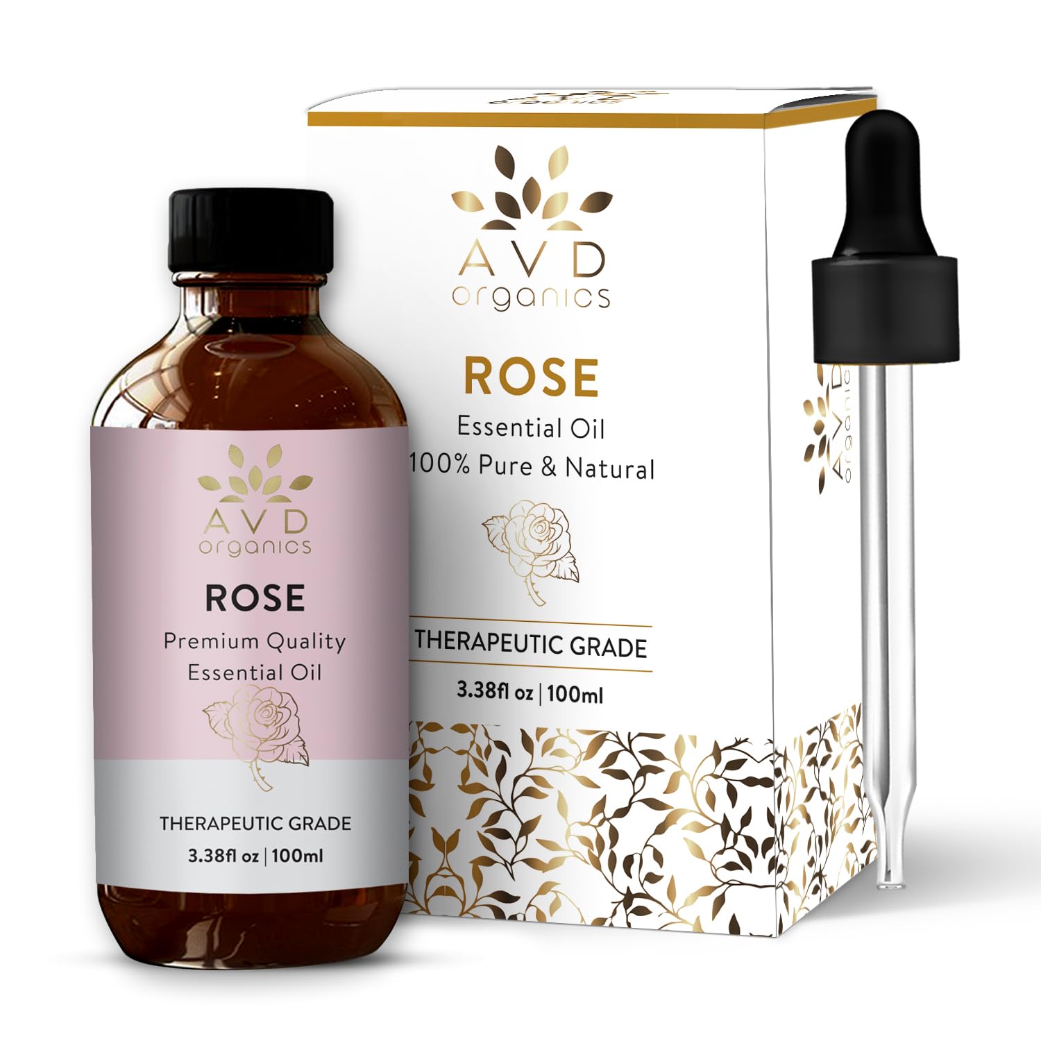 AVD Organics Rose Essential Oil for Diffuser - Premium Quality Therapeutic Grade Rose Oil AVD ORGANICS