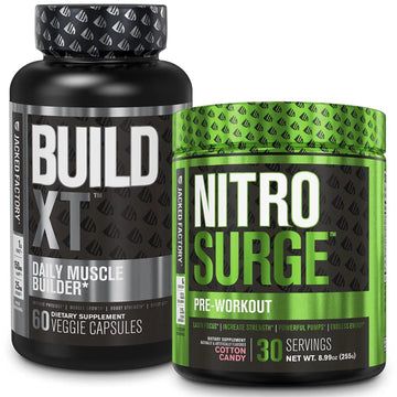 Jacked Factory Nitrosurge Pre-Workout in Cotton Candy & Build XT Muscle Building Bundle