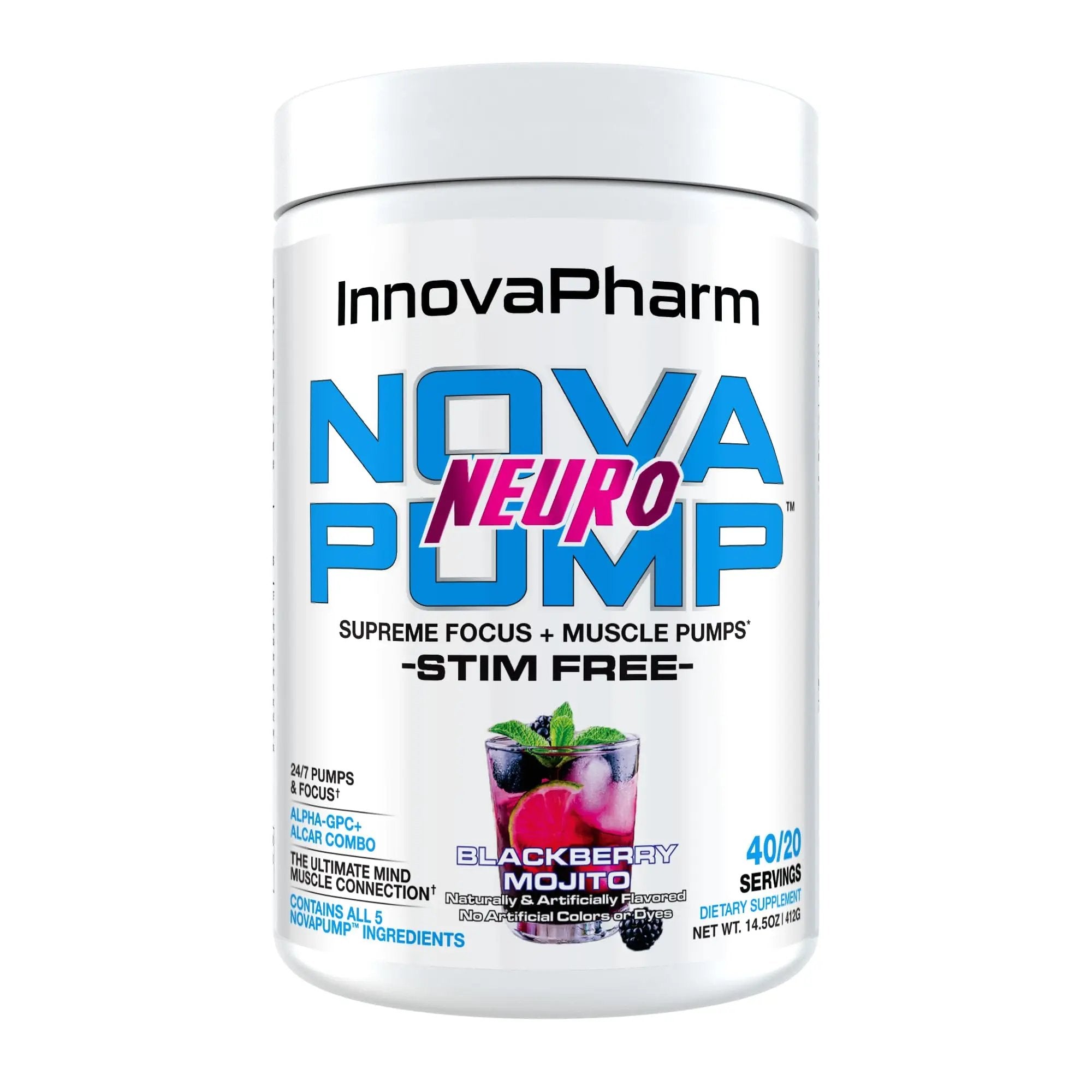 InnovaPharm NOVAPUMP Neuro (BlackBerry Mojito) Powder - 14.5 Ounces