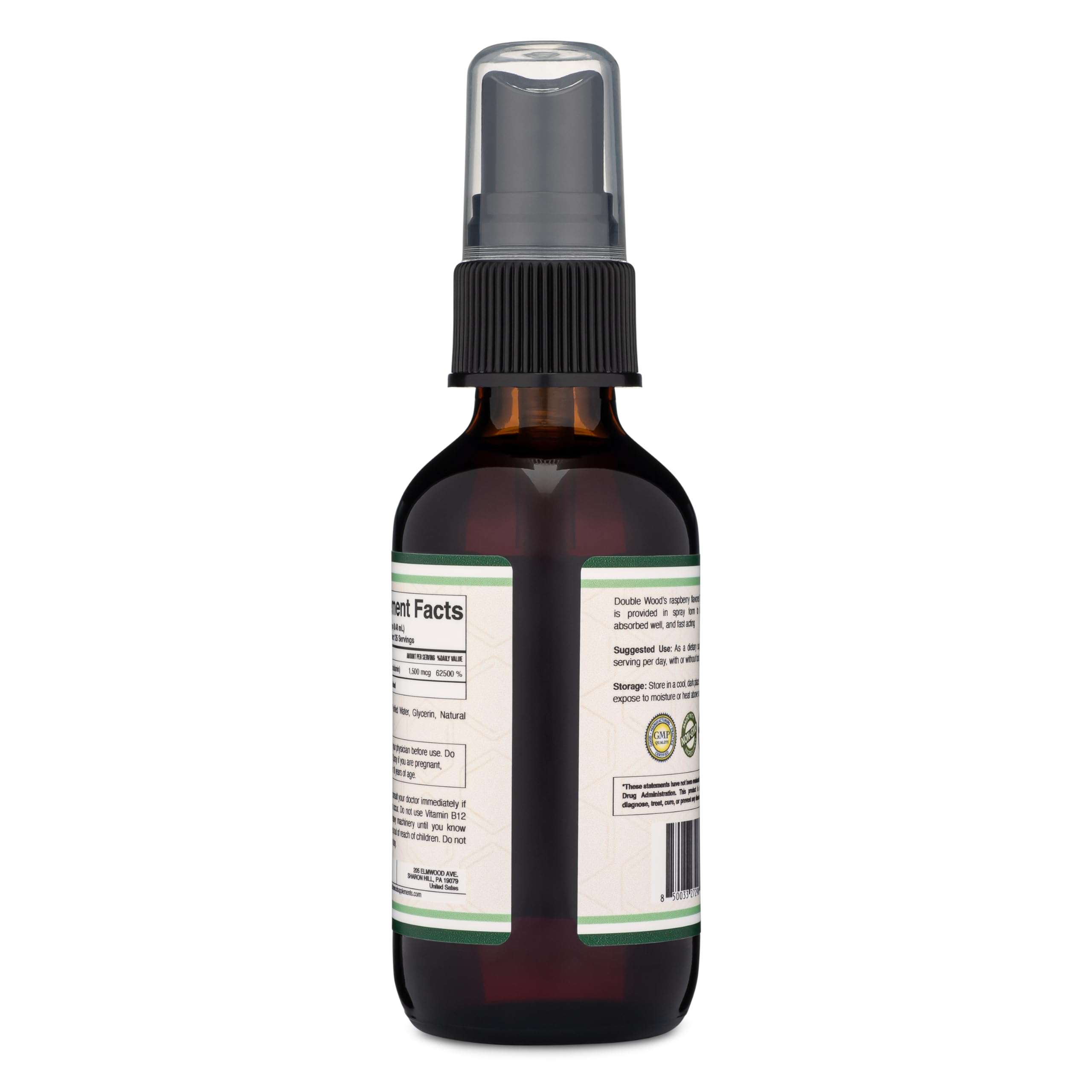 Vitamin B12 Sublingual Spray (2 Spray Dose of Vitamin 12 1000mcg, 3 Spray Serving Size Double Wood Supplements