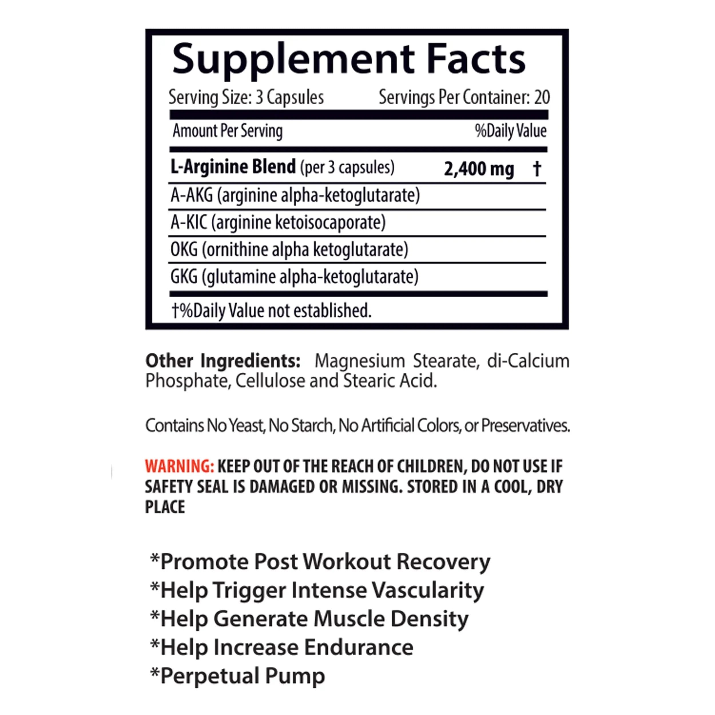 L-arginine Supplement - Nitric Oxide Booster 2400mg - Nitric Oxide Booster - pre Workout Pills - Nitric Oxide Supplements for Men - pre Workout Women - Nitric Oxide Pills for Men - 1 Bottle 60 Caps